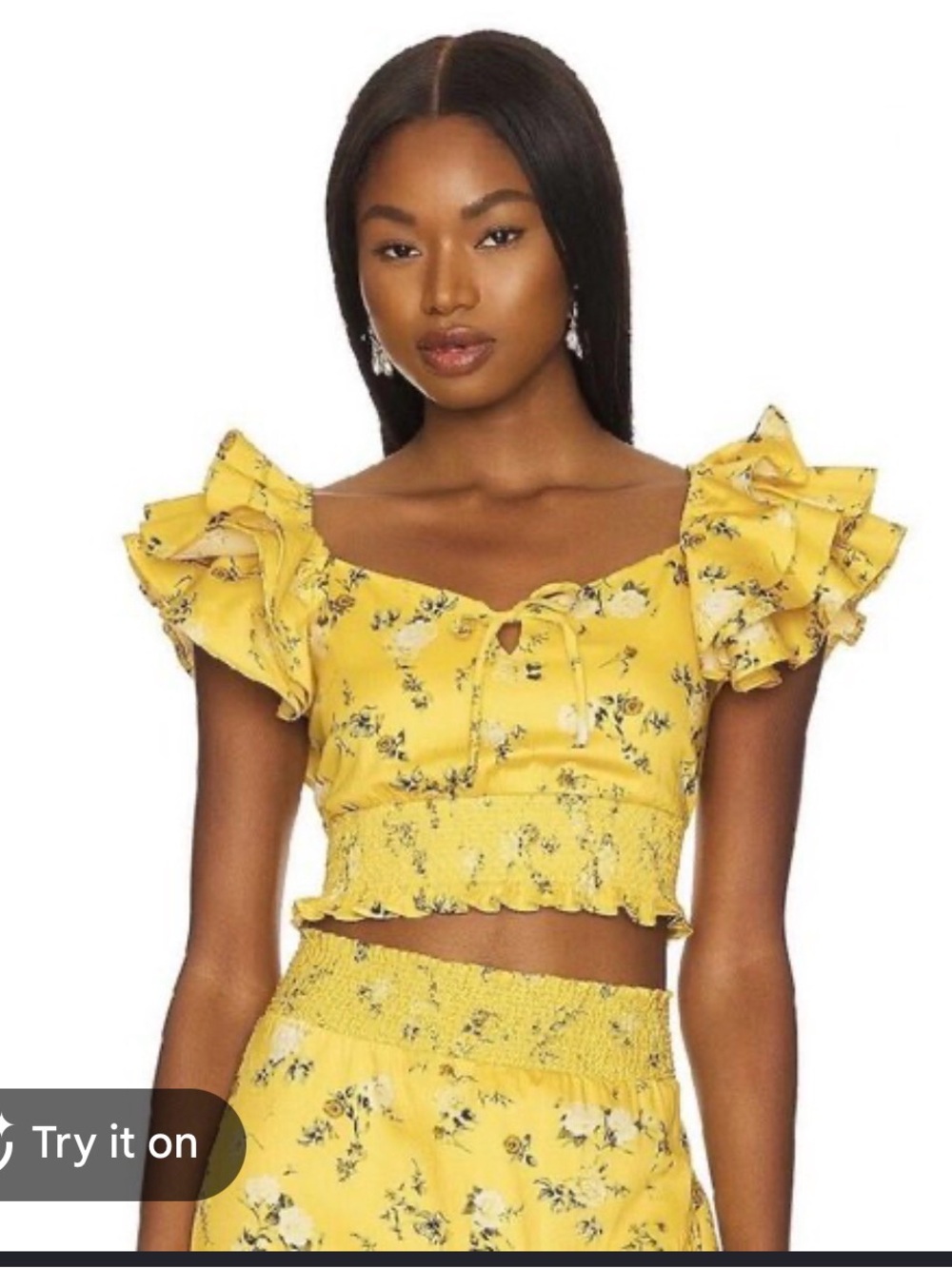 Alice + Olivia Shanae Ruffle Sleeve Tie Front Crop Top - XS